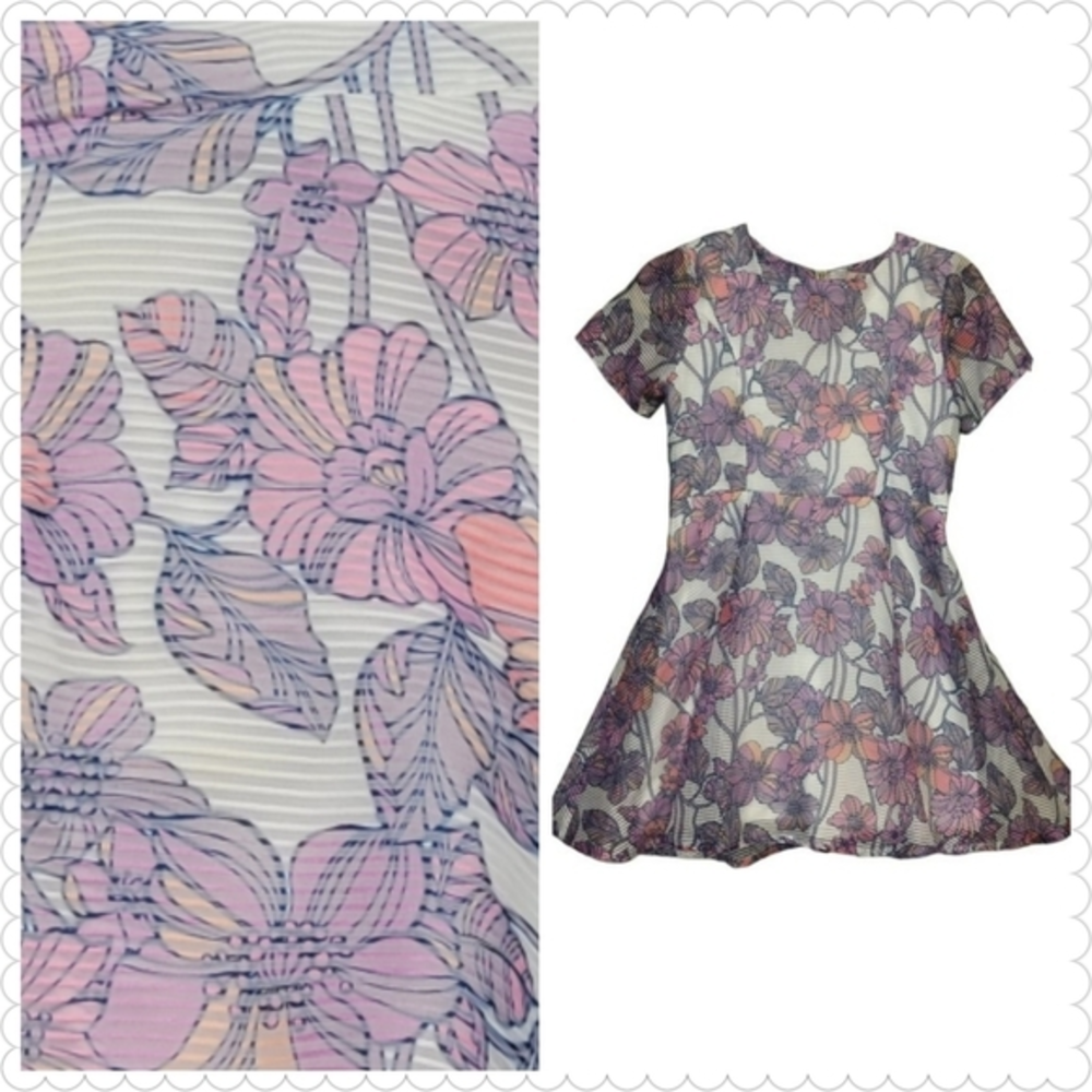 GB Girls‎ A-Line Dress Sheer Floral Pattern Fully Lined Cap Sleeve Sz 10